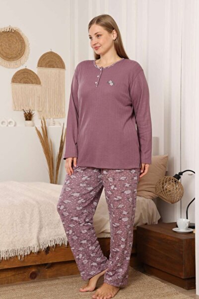 ALİMER Σετ γυναικεία πιτζάμες με λουλούδια - Χειμερινό κέντημα με δαμάσκηνο ε...