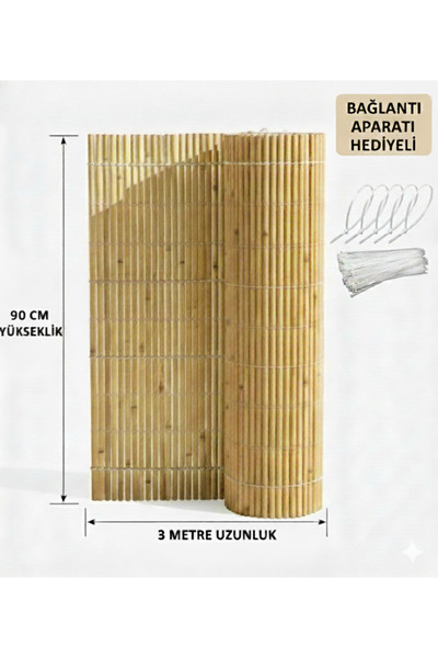 My Family Misina Dokuma Hasır Çit 90x3 Metre Kamış Hasır Balkon Bahçe Çiti + ...