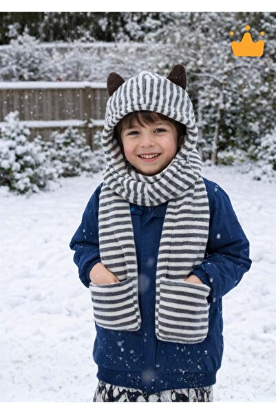 Babyhola 7-14 ani Fete Băieți Iarnă Eșarfă din pluș cu urechi dintr-o singură...