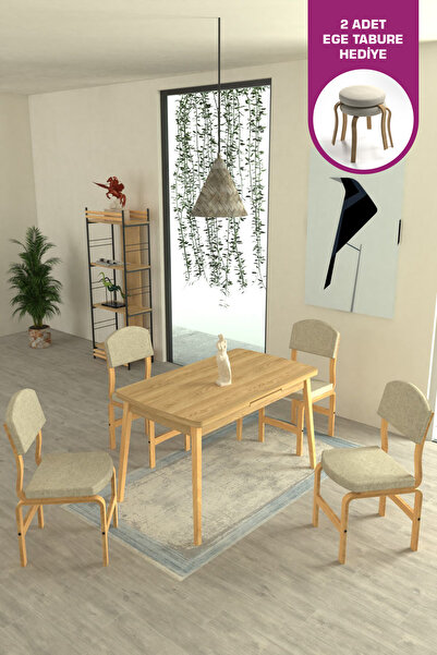 VİLİNZE Ege Sandalye Avanos Ahşap MDF Açılır Mutfak Masası Takımı - 70x120+30 cm