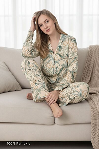 Cotpark طقم بيجامة نسائية بأزرار مصنوعة من القطن بنسبة 100% 19116