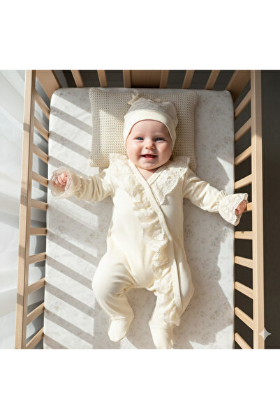 Miniday Baby Kız Bebek Mevlütlük Tulum Dantelli Bandanalı