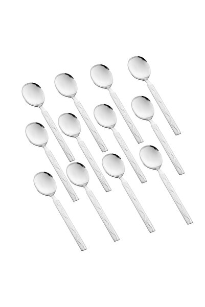 HIC طقم ملاعق شوربة من الستانلس ستيل المقاوم للصدأ مكون من 12 قطعة فضي