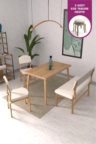 VİLİNZE Ege Sandalye Ve Bank Avanos Ahşap Mdf Mutfak Masası Takımı - 70x120 Cm