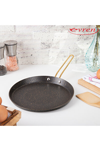 Evren مقلاة كريب ذهبية بحافة قصيرة مقاس 28 سم، مقلاة كريب وأومليت غير لاصقة (...