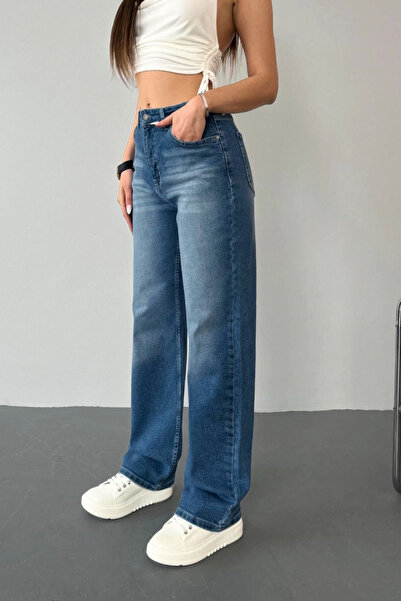 BİKELİFE Damen-Jeans mit hoher Taille und geradem Schnitt in Lycra-Effekt