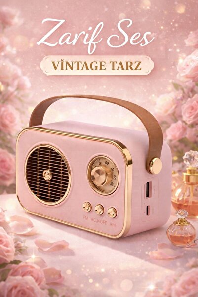 Zineets Nostaljik Radyo Fm Ahşap Görünümlü Bluetooth Hoparlör Siyah Renk Vint...