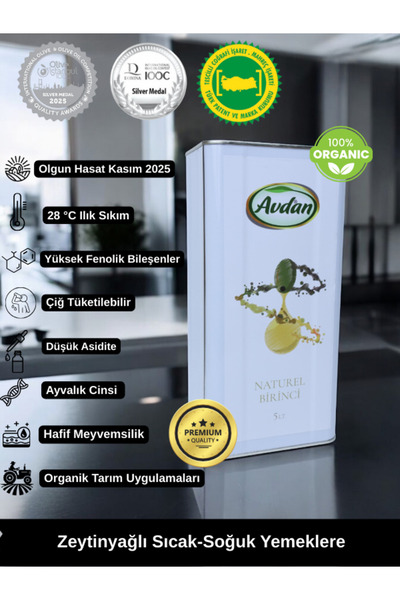 AVDAN ZEYTİNYAG AVDAN ORGANİK NATUREL BİRİNCİ ZEYTİNYAĞI 5 LT