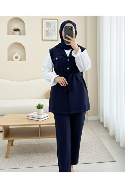 Modamorfo Триколірний костюм з нульовим коміром, ґудзиками спереду та поясом ...