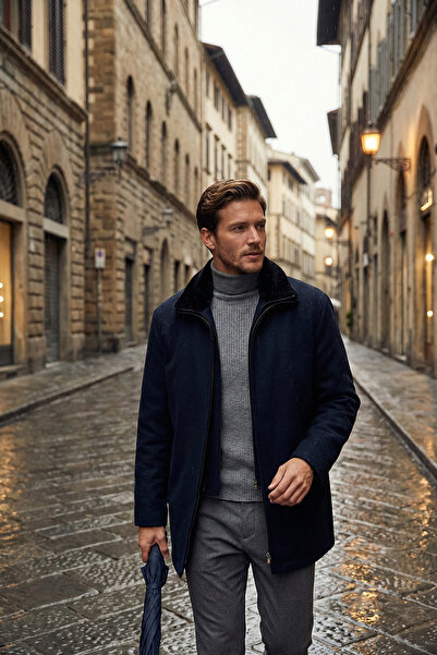 Buratti Ανδρικό παλτό με καστανόχρωμο καστανόχρωμο παλτό με αποσπώμενο γιακά ...