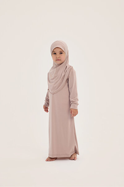ALLNOORKİDS İslami Tek Parça Kız Çocuk Namaz Elbisesi Pudra