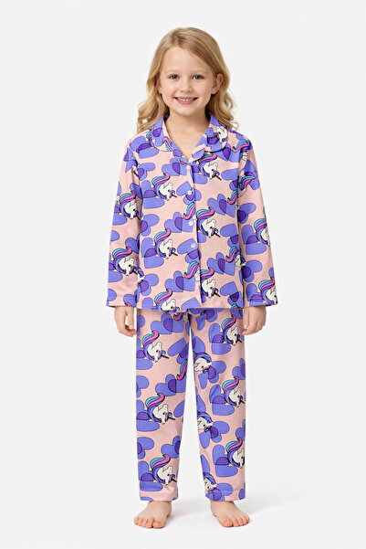 Beka Kids Set de pijamale pentru fete cu mâneci lungi, cu nasturi în față, cu...