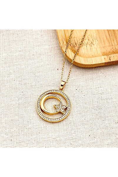 Siya Silver Kararmaz Çelik Zirkon Taşlı Ay Yıldızlı Kadın Kolye - Hediye Kutulu