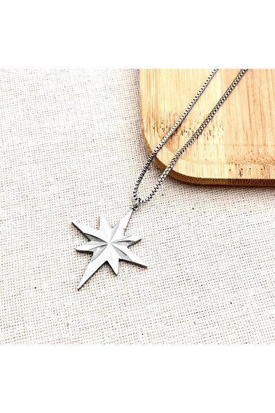 Siya Silver قلادة نجمة الشمال من الفولاذ المقاوم للصدأ - مع علبة هدايا