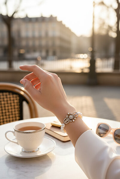 FAYRA ACCESSORIES Kristal Taşlı İnci Bileklik