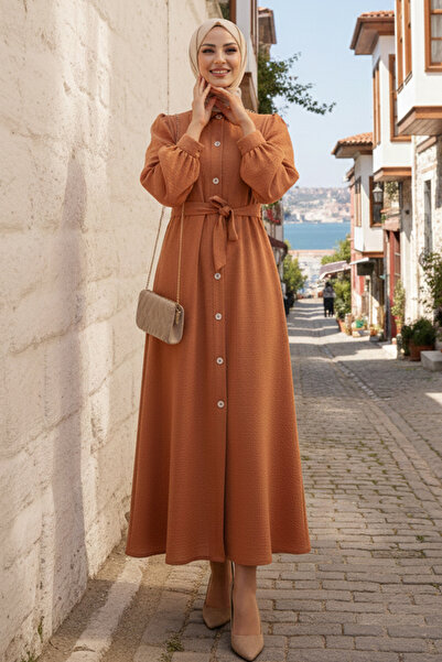 benguen Women's Beaded Detailed Dress 6809 Cinnamon