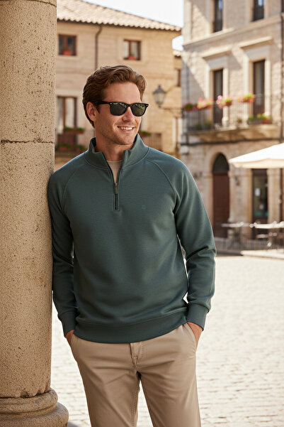 Buratti Cotton Relaxed Fit Half Zipper Stand Collar Sweat Men's Sweat 5901232