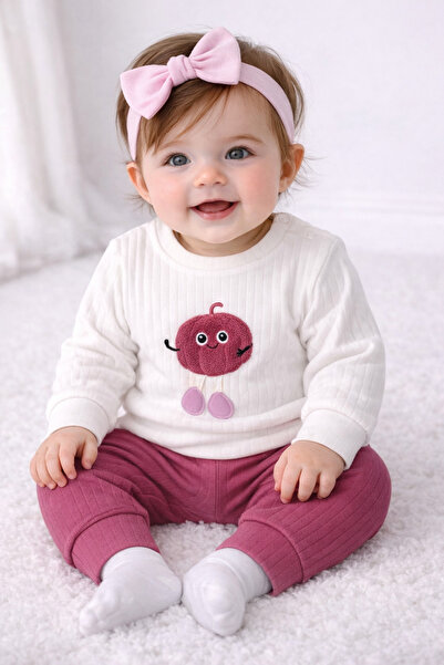 bebekyol Kabak Nakışlı Kız Bebek Takım