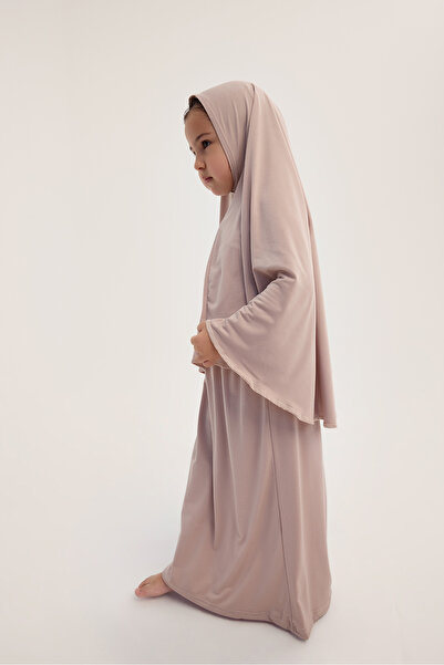 ALLNOORKİDS İslami Kız Çocuk İki Parça Namaz Takımı Pudra