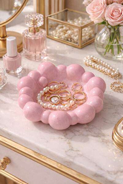 Homesinti Pink Decorative Bubble Jewelry Dish |   Handmade Stone Powder Jewel...