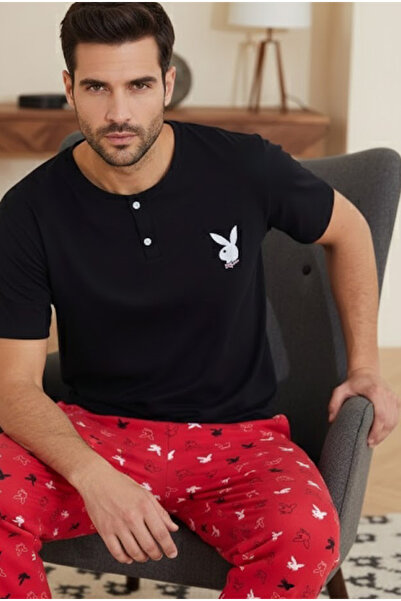 Siyah İnci Σετ πιτζάμες με μαύρο σχέδιο Crew Neck Knitted 25109846