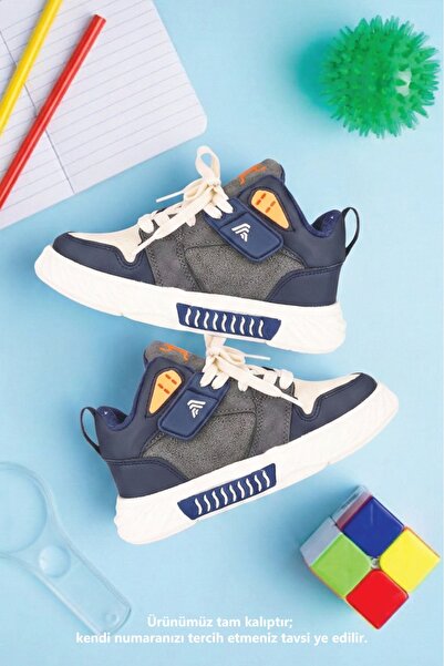 İmerShoes Unisex Çocuk Spor Ayakkabı Ortopedik Bağcıklı Cırtlı Desenli Kaymaz Taban Yürüyüş Sneaker 537
