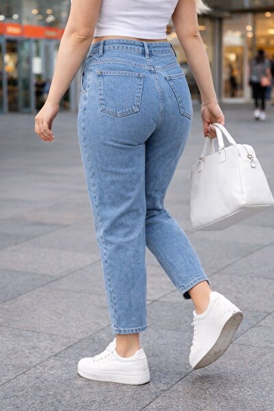 CEDY DENIM Mom Fit Jean Büyük Beden Yüksek Bel Carrot Kesim Dar Paça Pileli Esnek Kot Pantolon C600-kar-yıkama