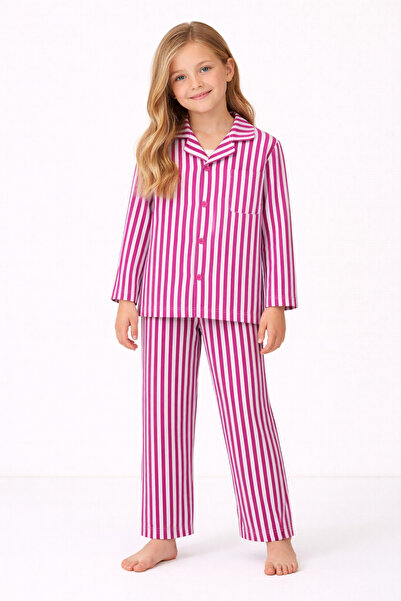 Free Beka Детска пижама с копчета отпред на райе от 100% памучен интерлок плат