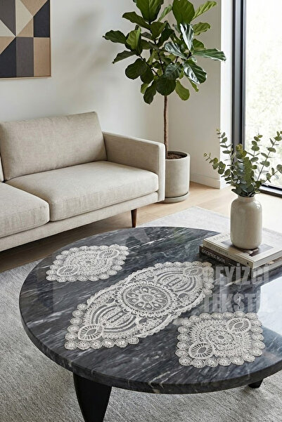 Çt Çeyizci Tekstil Set Sufragerie, Dormitor Fata Masuta de Cafea 3 Piese, Fat...