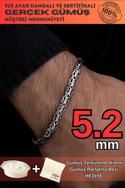 OSMANLI GÜMÜŞ Erkek Gümüş Bileklik - 5.2mm Yassı Ezme Kral Model 925 Ayar Güm...