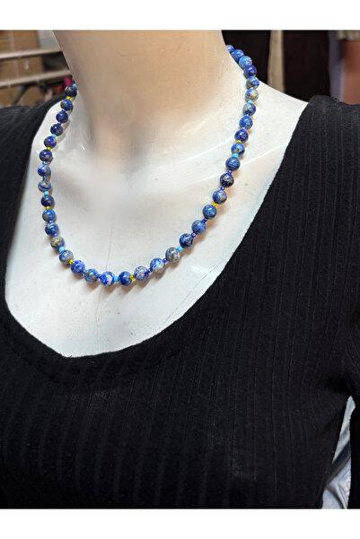 ayrestyle Lapis Lazuli Natural Stone Women's Necklace 52 cm Colorful Sand Bea...