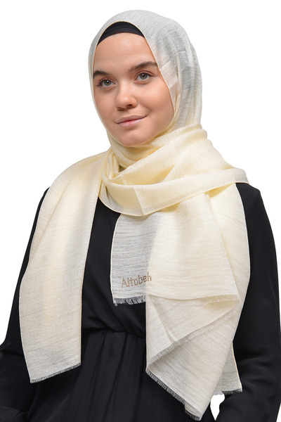 Altobeh شال فستان سهرة نسائي بلون كريمي لامع - تصميم حجاب لامع