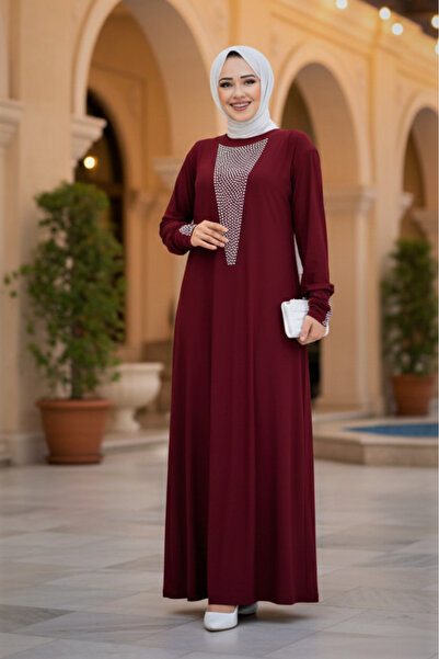 modamira Kadın Bordo Sandy Önü Ve Kol Manşetleri Taşlı Boydan Genç Anne Teset...