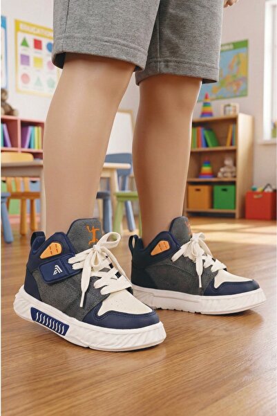 İmerShoes Unisex Çocuk Spor Ayakkabı Ortopedik Bağcıklı Cırtlı Desenli Kaymaz Taban Yürüyüş Sneaker 537