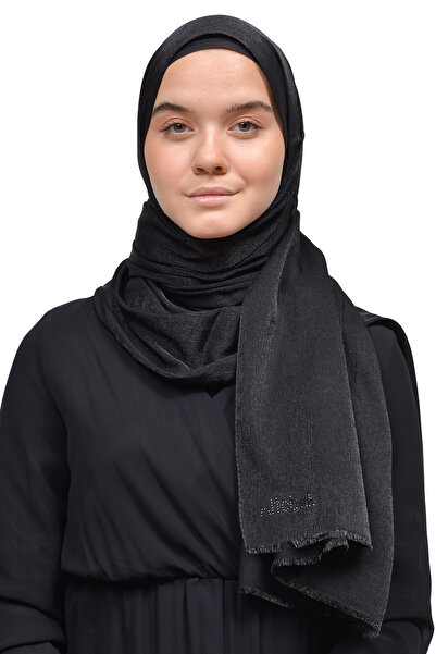 Altobeh شال فستان سهرة لامع لامع للنساء بلون سادة - أسود