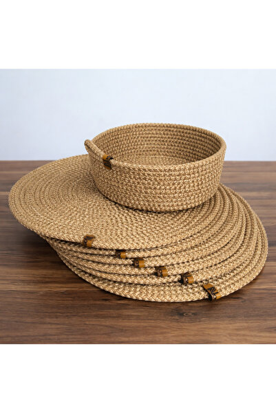 Naspar 6 قطع من صواني الذهب + 1 سلة خبز من القش - طقم تقديم أمريكي 32 سم