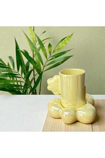 Deniz Kızı Seramik Cloud Cup with Handle Yellow / Handmade Ceramic Cup