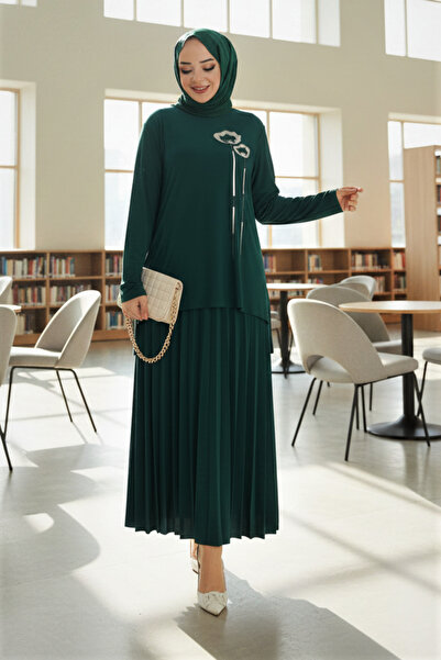 modamira Kadın Sandy Zümrüt Yeşil Taş Ve Aplike Detaylı tarz anne piliseli İk...