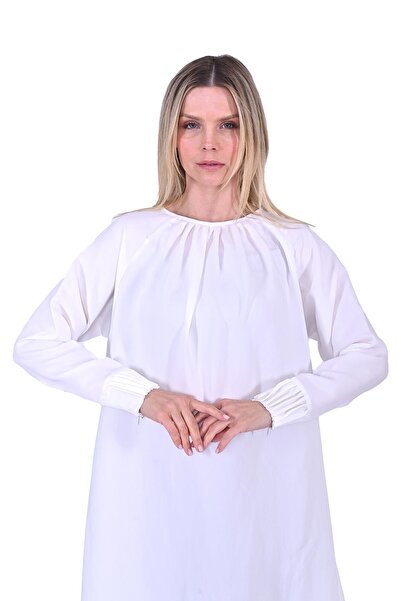 Invee Collar Gathered a Dress White