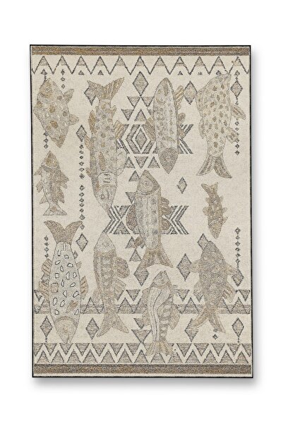 Rugs Modern Halı SDT Gri Temalı Balık Figürleri Desenli Dokuma Taban Modern D...