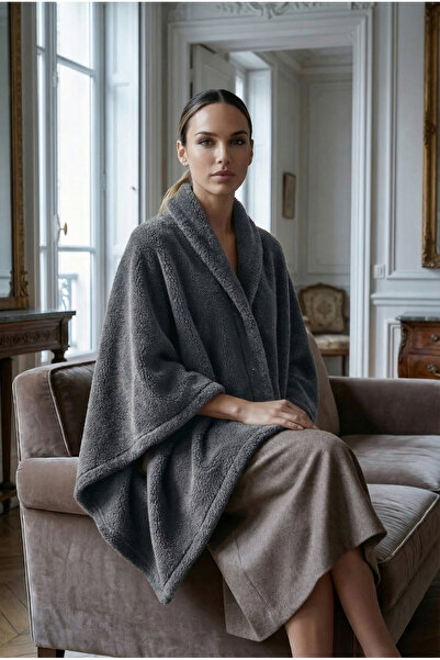 AQUABERRY Poncho premium cu șal de umăr cu închidere cu capsă - afumat