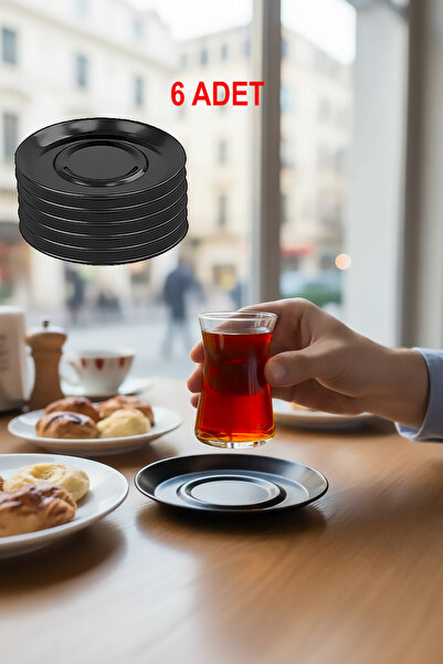 Genel Markalar 6 Adet Siyah Metal Çay Tabağı Ferforje Çay Altlığı
