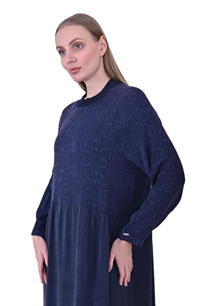 Invee Yılan Desen Lyocel Elbise LACİVERT