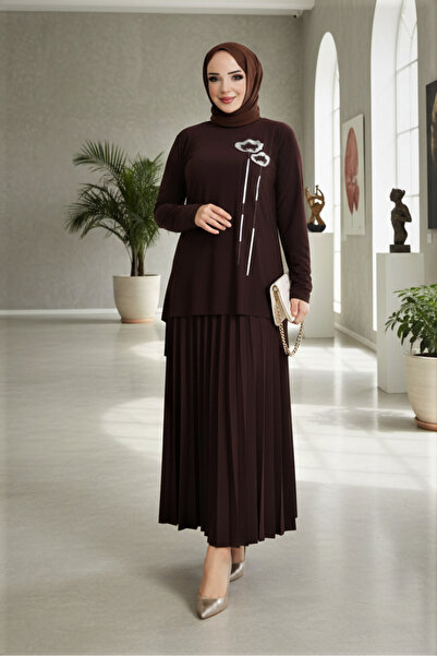 modamira Kadın Sandy Kahverengi tarz anne özel davet Büyük Beden Piliseli İki...