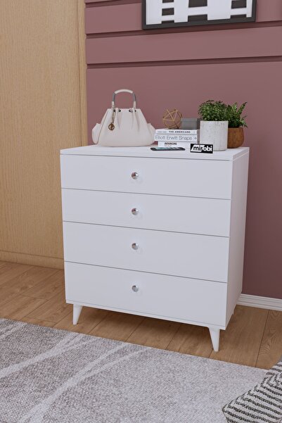 Mirobi Mirabel Dekoratif 4 Çekmeceli Ayaklı Şifonyer Beyaz