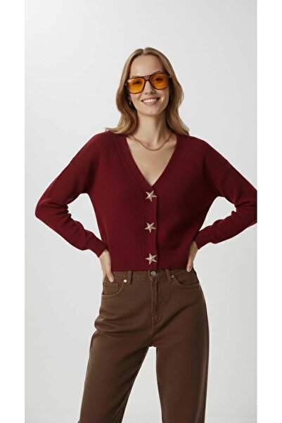 Tubik Women's Star Button Detailed Knitwear Cardigan