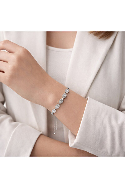SultanÇakas Zirkon Taşlı Oval Model Şık Kadın Bileklik – Gümüş Renk