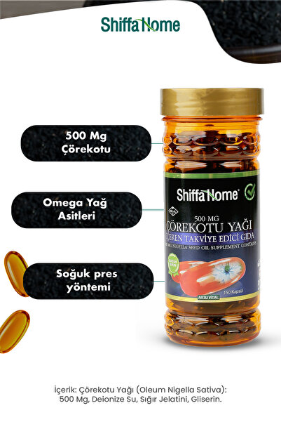 Shiffa Home Çörekotu Yağı 150 Kapsül 500mg Softjel Çörek Otu Yağı Kapsül