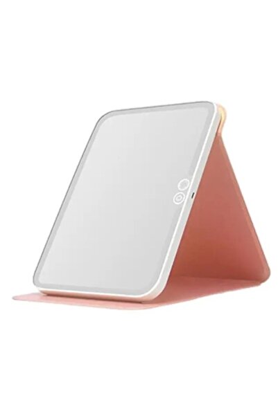 Amir Oglinda Mare Roz Portabila Patrata cu LED pentru Machiaj si Suport Pliabil