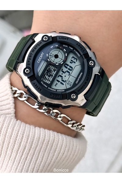 Cockpit Brand Water Resist, Alarm, Illuminated, Green Silicone Strap Square S...